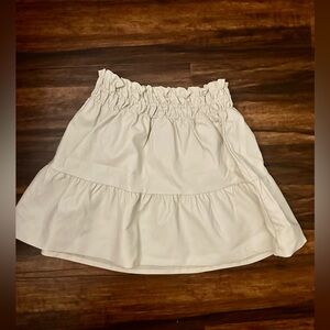 Anthropologie Cream Faux Leather Tiered Mini Skirt S